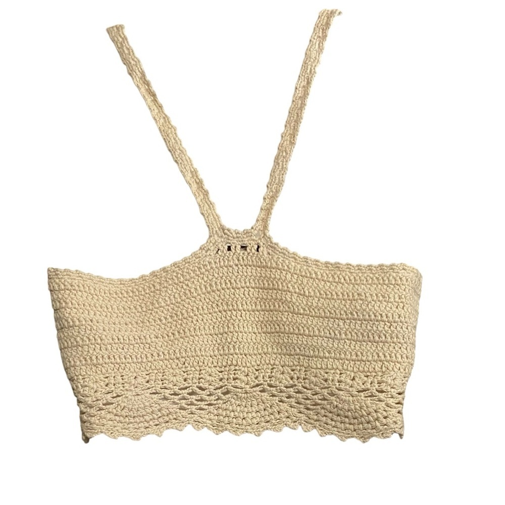 Cozy Casual Crochet Knit Crop Tank in Light Beige - Picture 2 of 4